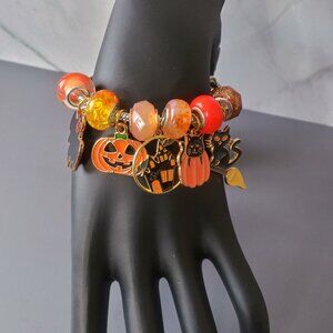 Halloween Charm Bracelet – Ghost, Pumpkin, Haunted House, Cat, Witch Theme – Ora